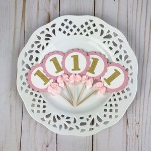 First Birthday Pink Gold One Cupcake Toppers 12 ct